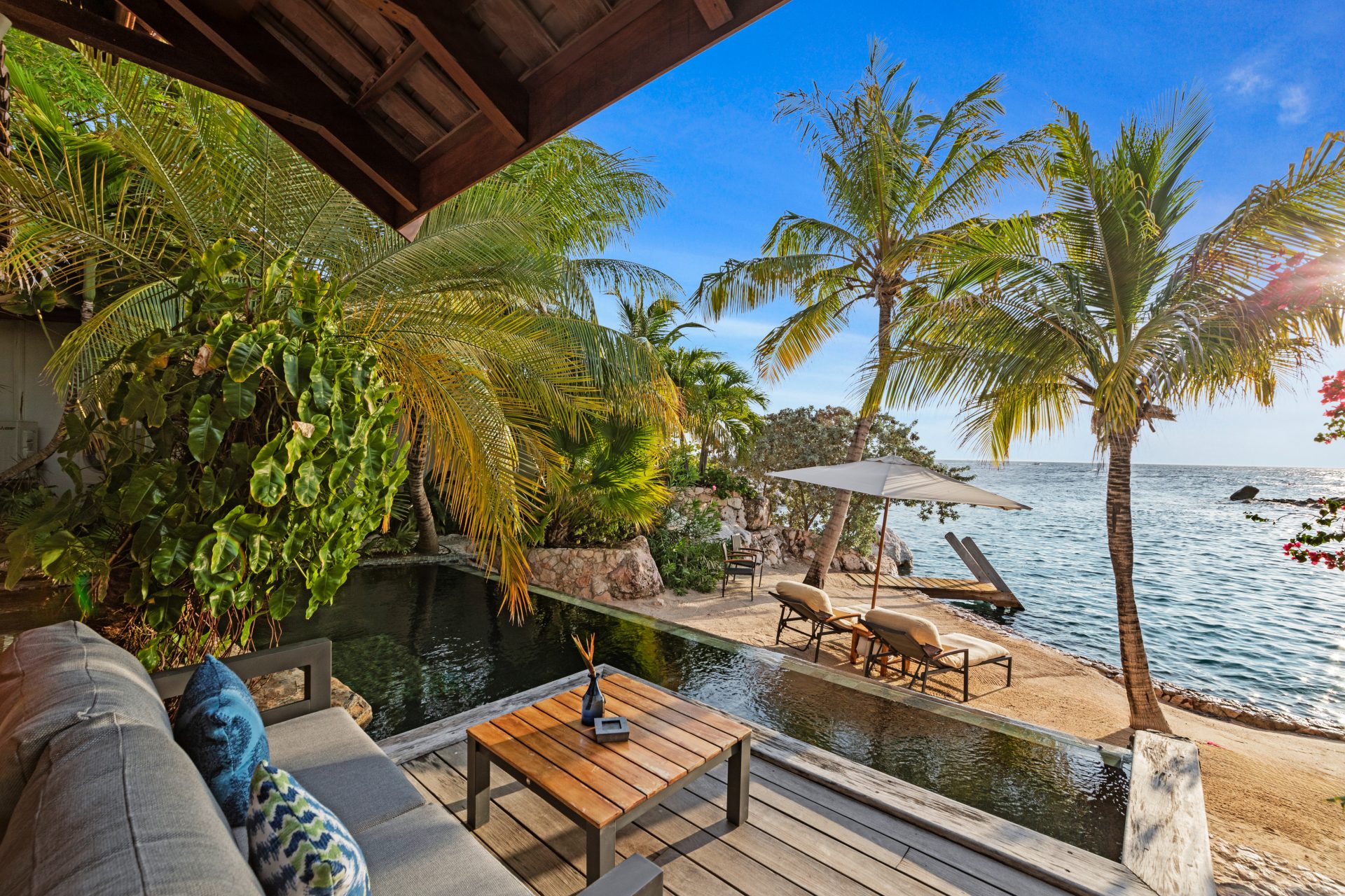View of Baoase’s award-winning private beachfront resort in Curaçao.
