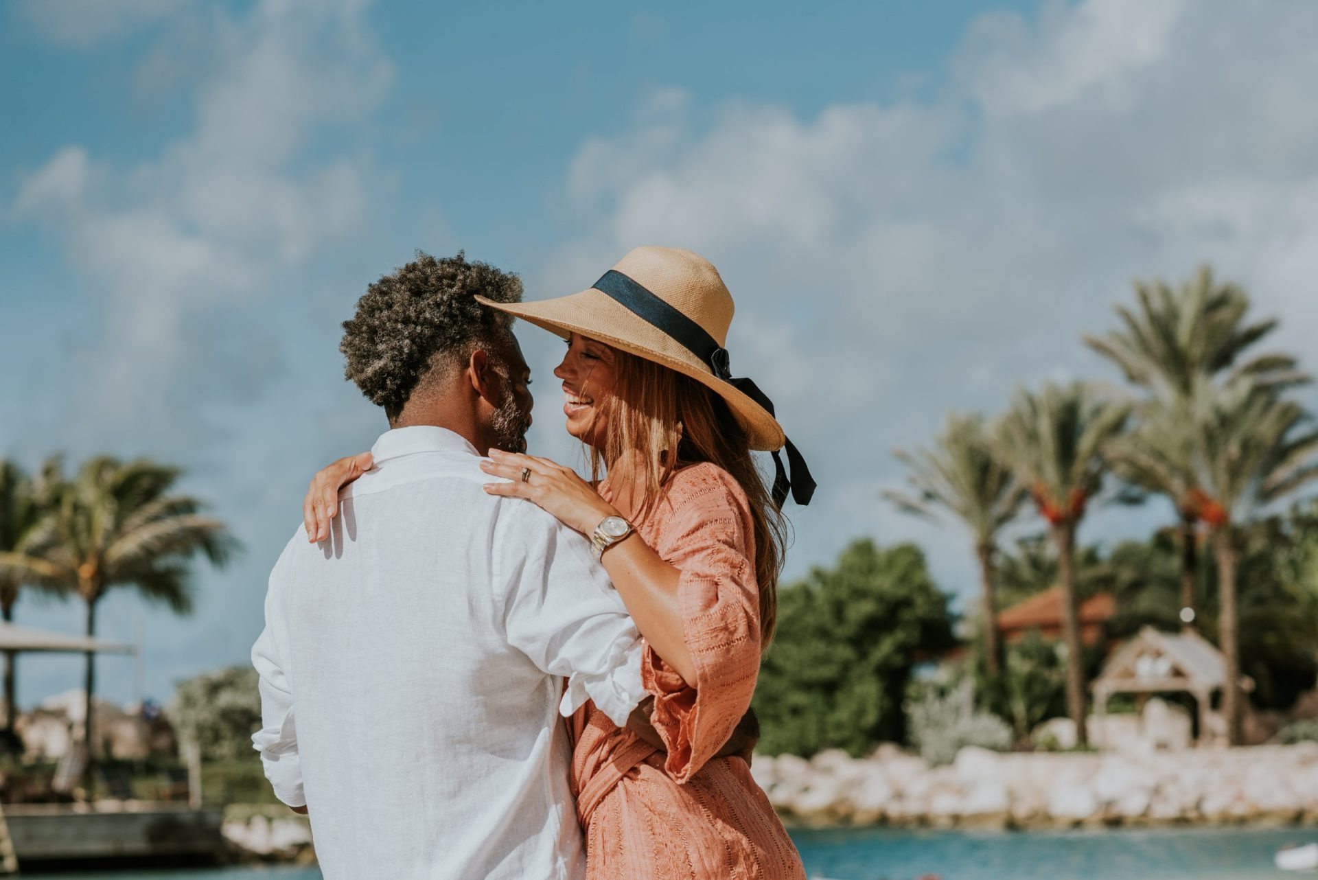 happy couple by the beach