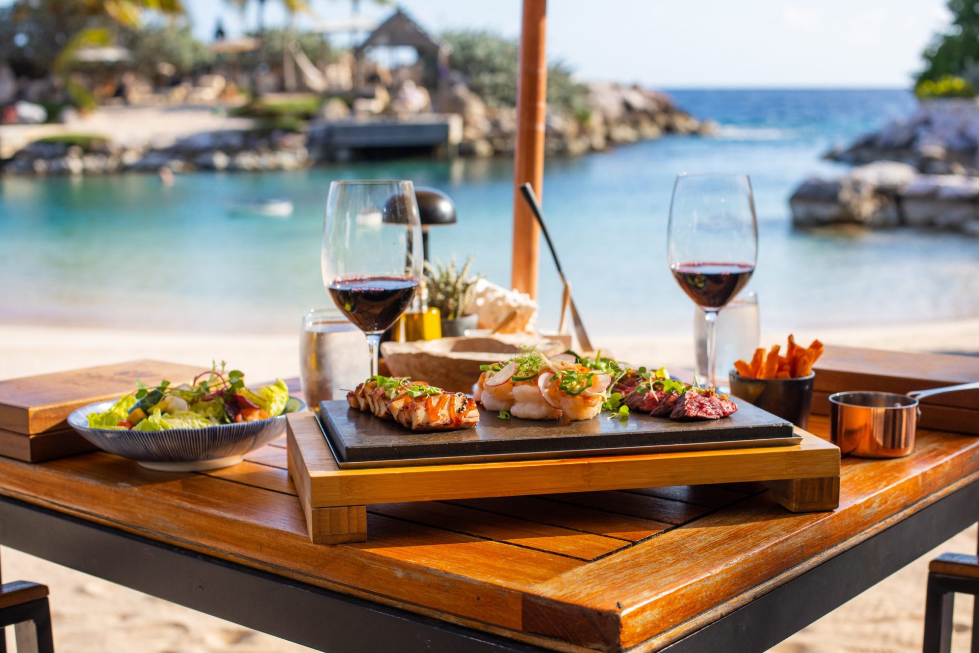 sea food with wine